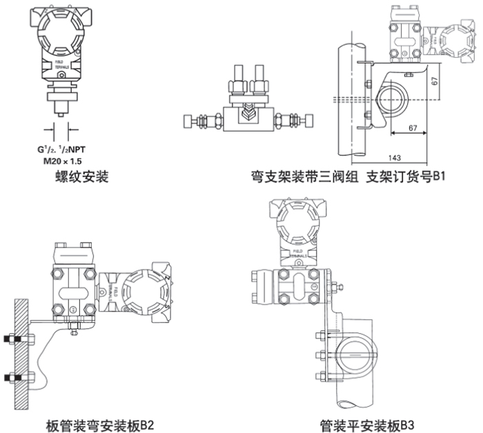 液體壓力變送器安裝方式示意圖